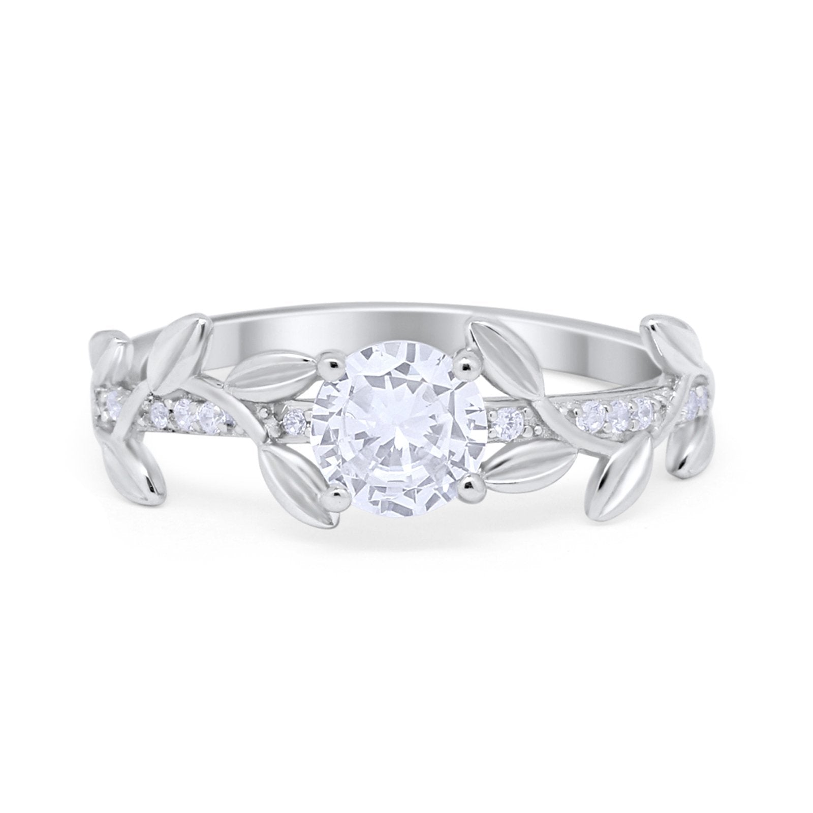 Art Deco Floral Wedding Engagement Bridal Ring Round Simulated Cubic Zirconia 925 Sterling Silver