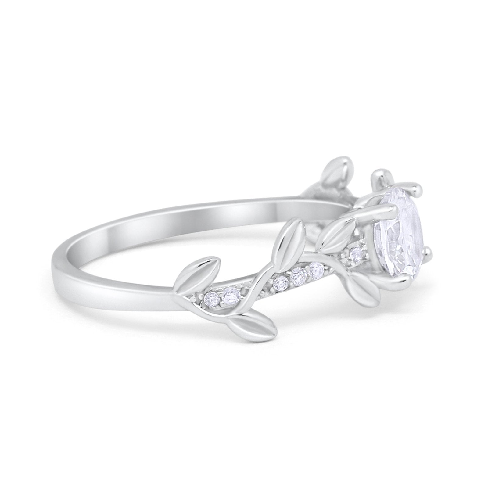 Art Deco Floral Wedding Engagement Bridal Ring Round Simulated Cubic Zirconia 925 Sterling Silver