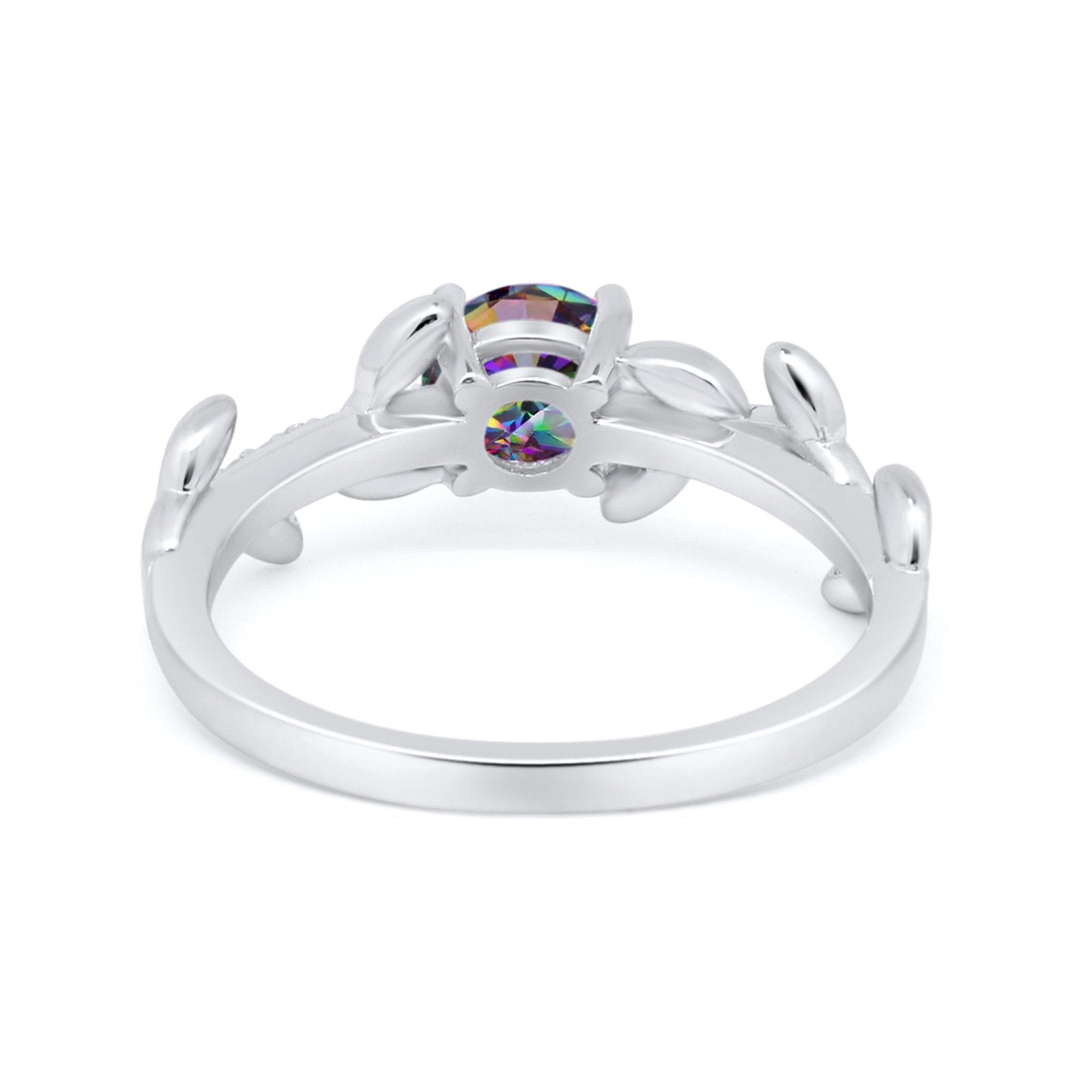 Art Deco Floral Wedding Engagement Bridal Ring Round Simulated Cubic Zirconia 925 Sterling Silver