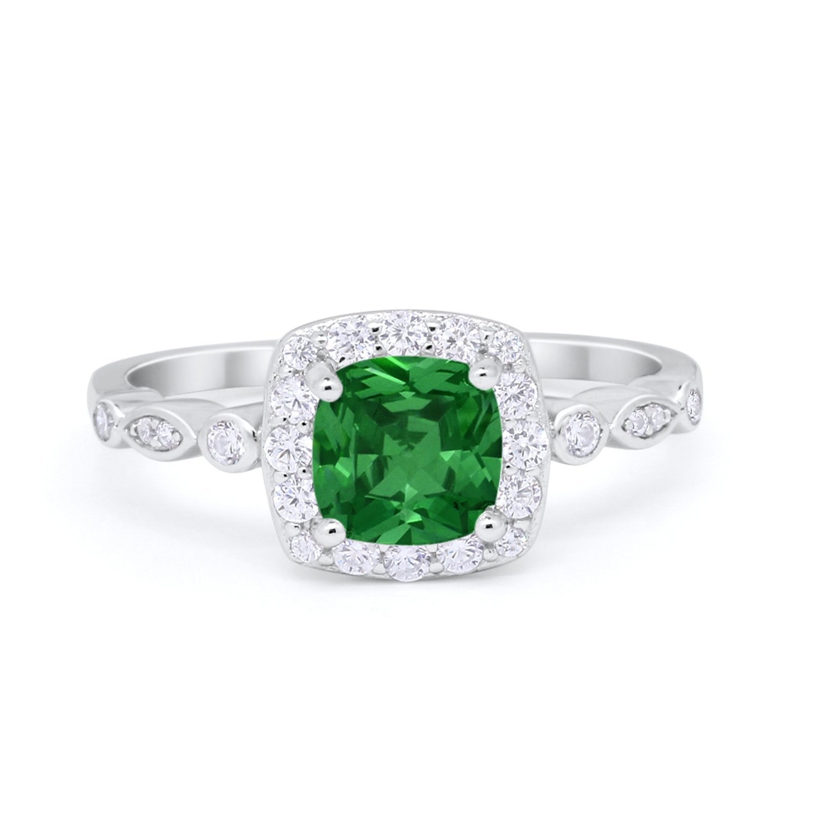 Halo Cushion Art Deco Wedding Engagement Ring Bridal Round Simulated Cubic Zirconia 925 Sterling Silver