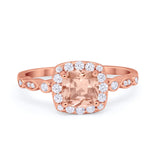 Halo Cushion Art Deco Wedding Engagement Ring Bridal Round Simulated Cubic Zirconia 925 Sterling Silver