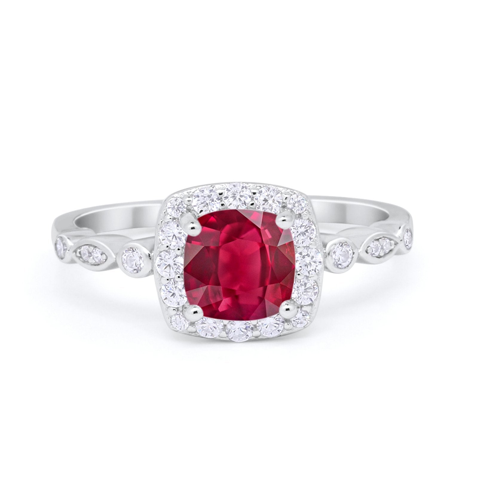 Halo Cushion Art Deco Wedding Engagement Ring Bridal Round Simulated Cubic Zirconia 925 Sterling Silver