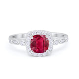 Halo Cushion Art Deco Wedding Engagement Ring Bridal Round Simulated Cubic Zirconia 925 Sterling Silver