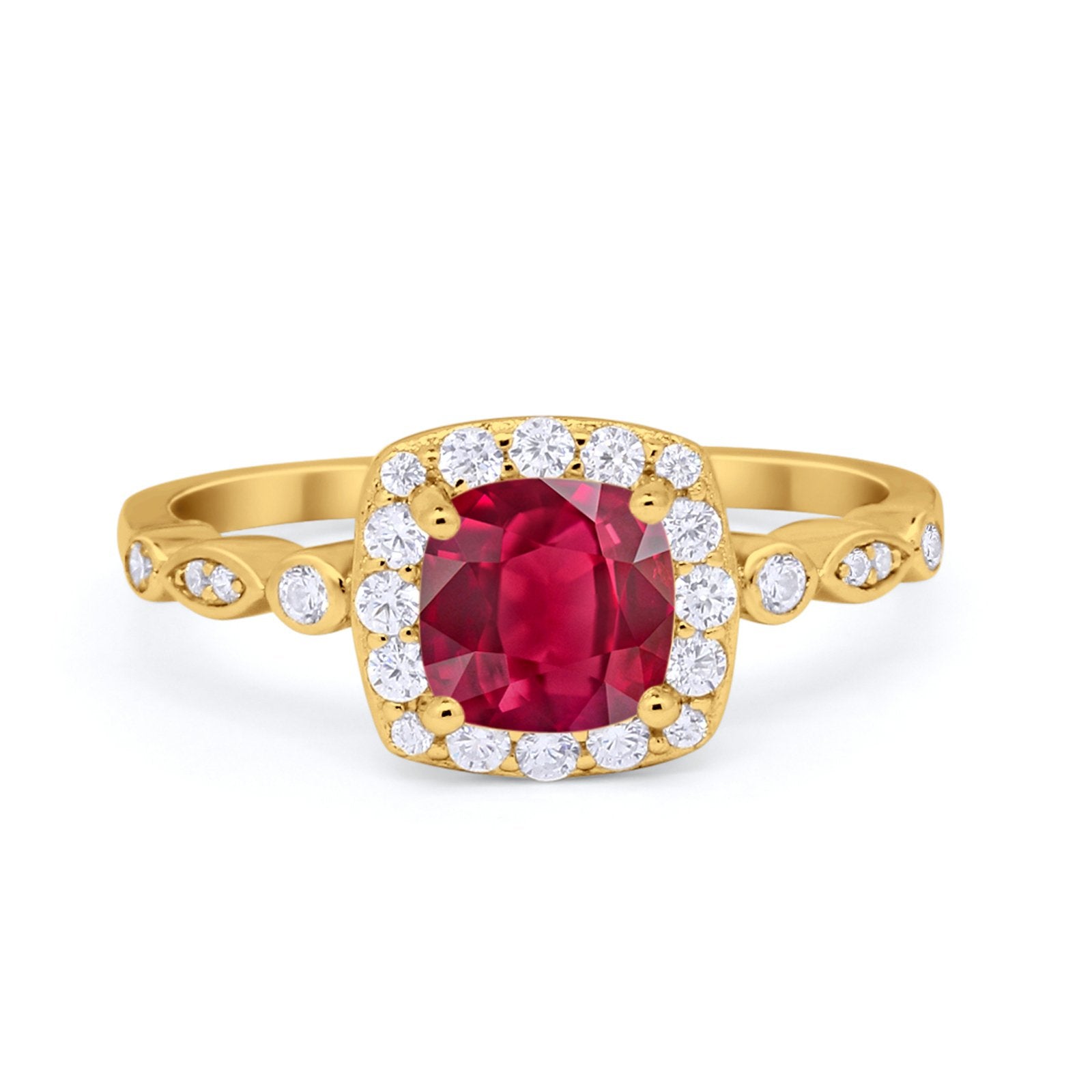 Halo Cushion Art Deco Wedding Engagement Ring Bridal Round Simulated Cubic Zirconia 925 Sterling Silver