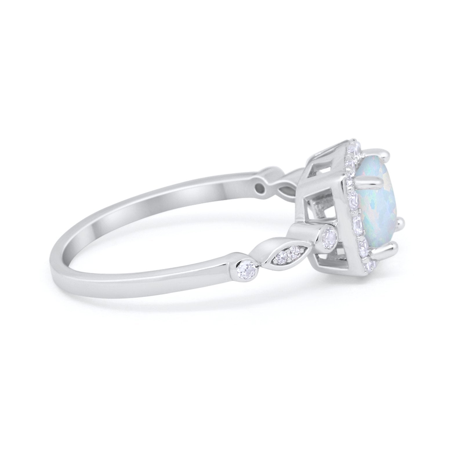 Halo Cushion Art Deco Wedding Engagement Ring Bridal Round Simulated Cubic Zirconia 925 Sterling Silver
