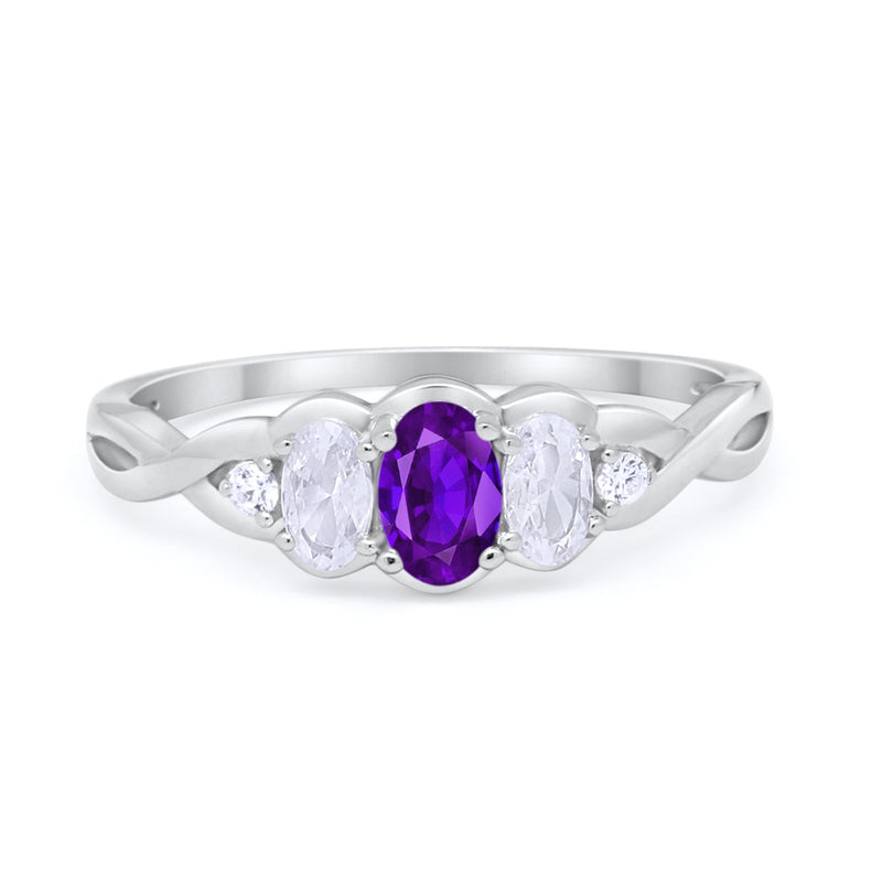 Three Stone Infinity Shank Oval Wedding Engagement Ring Cubic Zirconia 925 Sterling Silver Twisted
