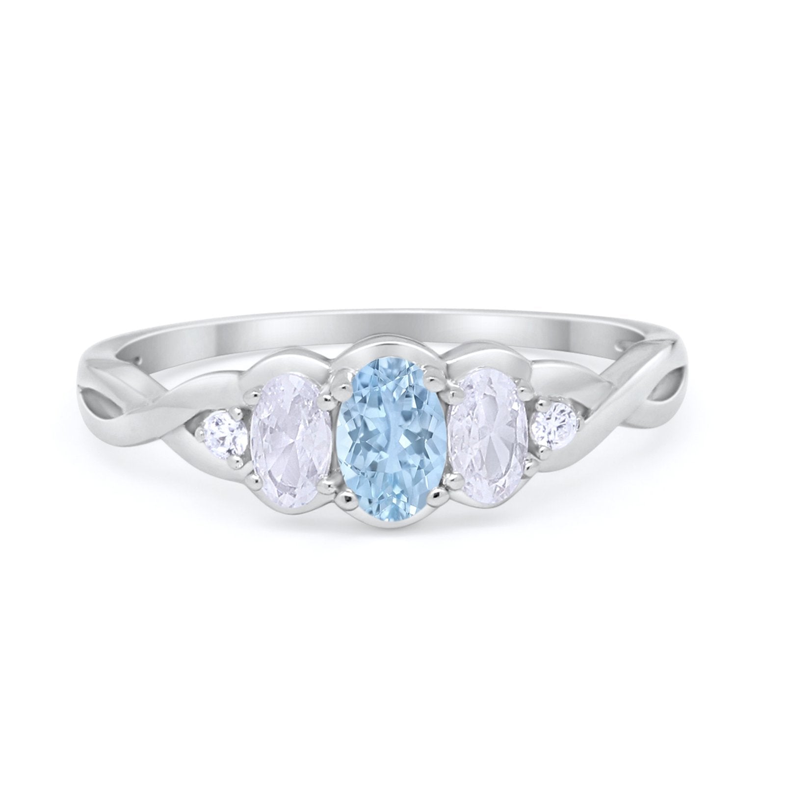 Three Stone Infinity Shank Oval Wedding Engagement Ring Cubic Zirconia 925 Sterling Silver Twisted