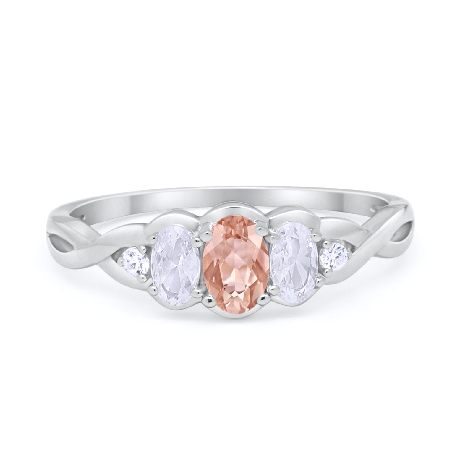 Three Stone Infinity Shank Oval Wedding Engagement Ring Cubic Zirconia 925 Sterling Silver Twisted