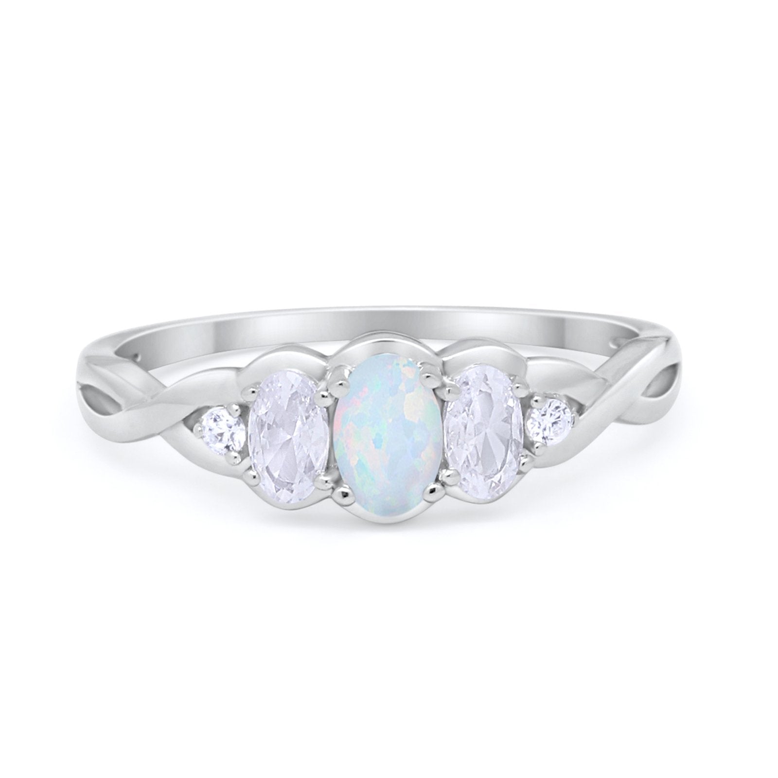 Three Stone Infinity Shank Oval Wedding Engagement Ring Cubic Zirconia 925 Sterling Silver Twisted