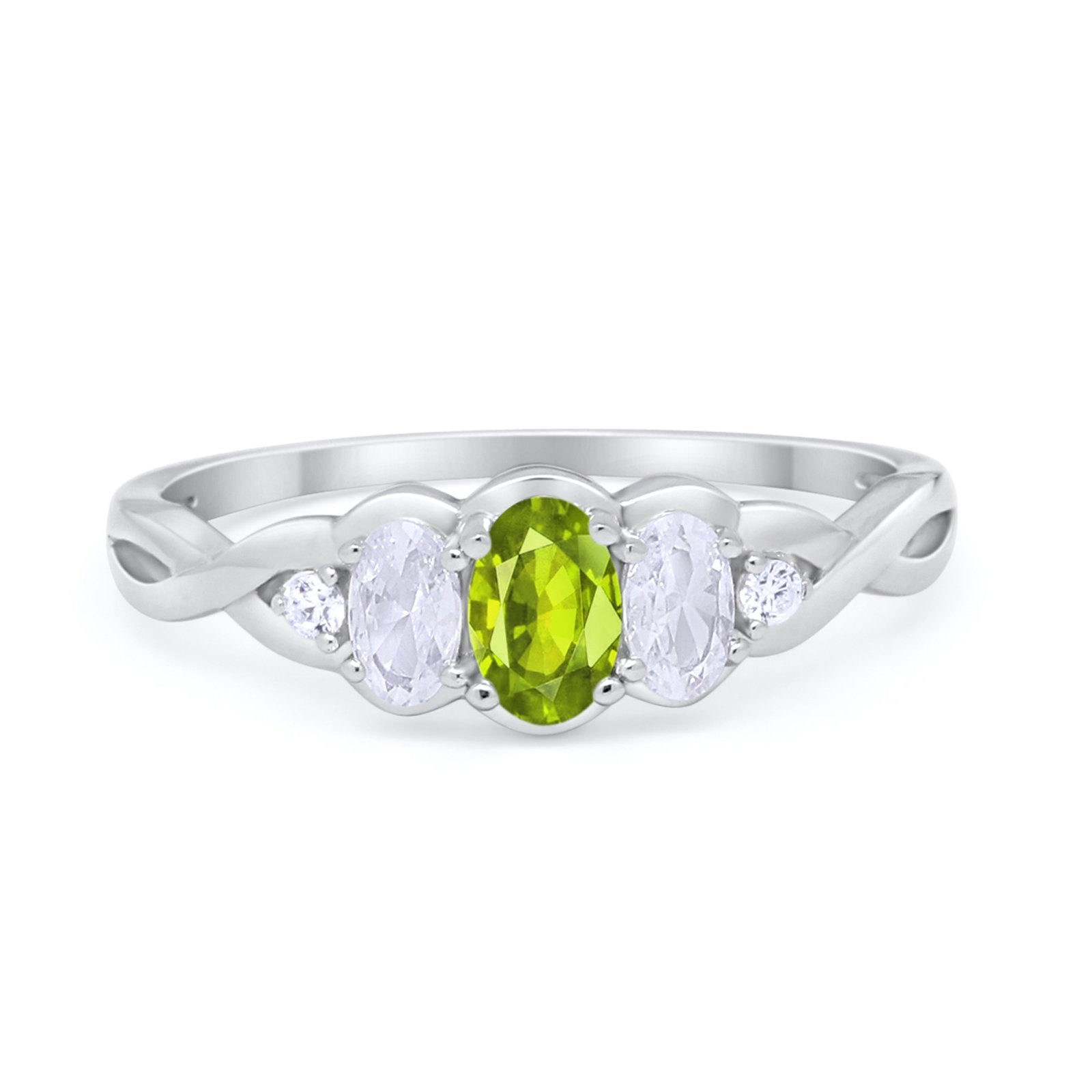 Three Stone Infinity Shank Oval Wedding Engagement Ring Cubic Zirconia 925 Sterling Silver Twisted