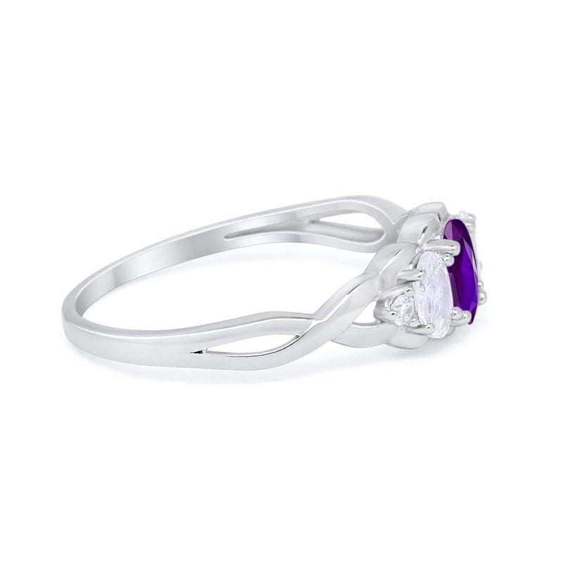 Three Stone Infinity Shank Oval Wedding Engagement Ring Cubic Zirconia 925 Sterling Silver Twisted