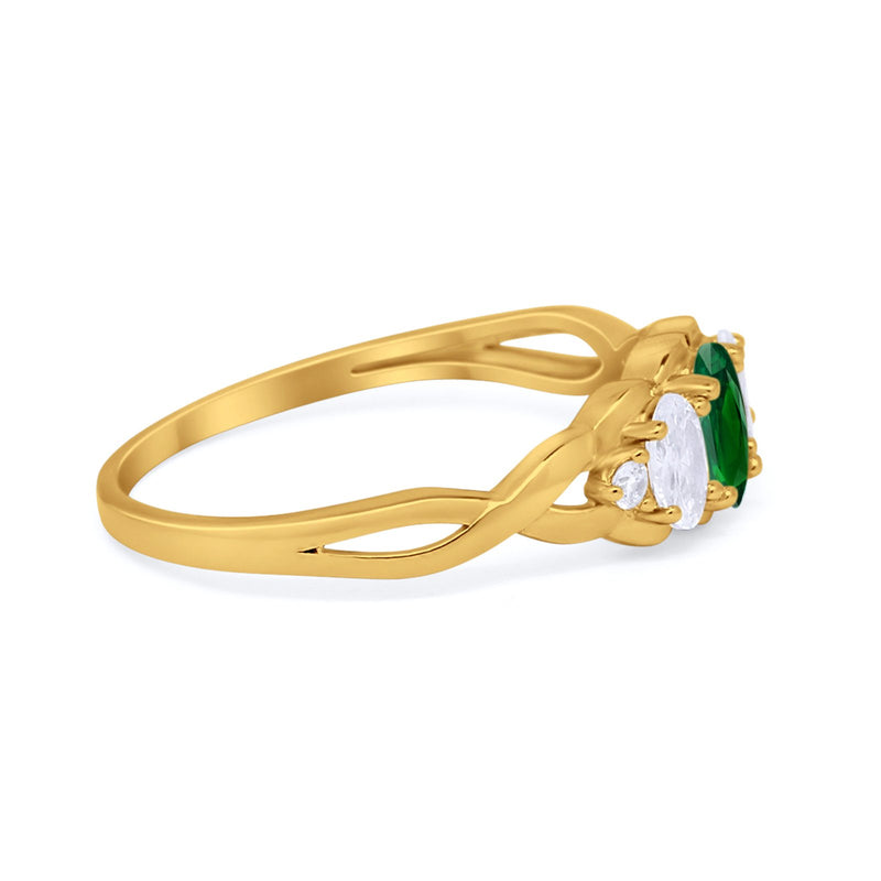 Three Stone Infinity Shank Oval Wedding Engagement Ring Cubic Zirconia 925 Sterling Silver Twisted