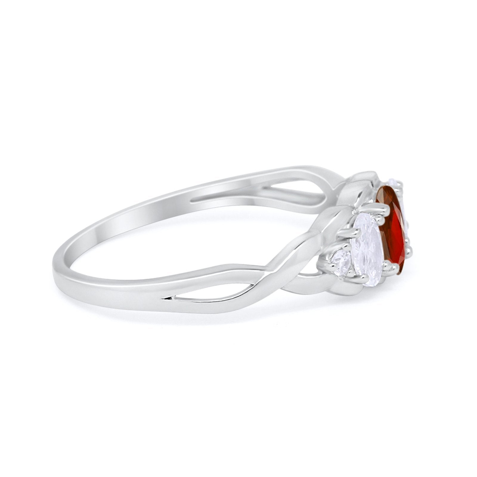 Three Stone Infinity Shank Oval Wedding Engagement Ring Cubic Zirconia 925 Sterling Silver Twisted