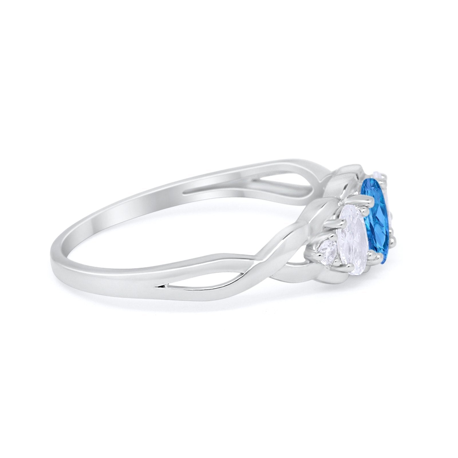 Three Stone Infinity Shank Oval Wedding Engagement Ring Cubic Zirconia 925 Sterling Silver Twisted