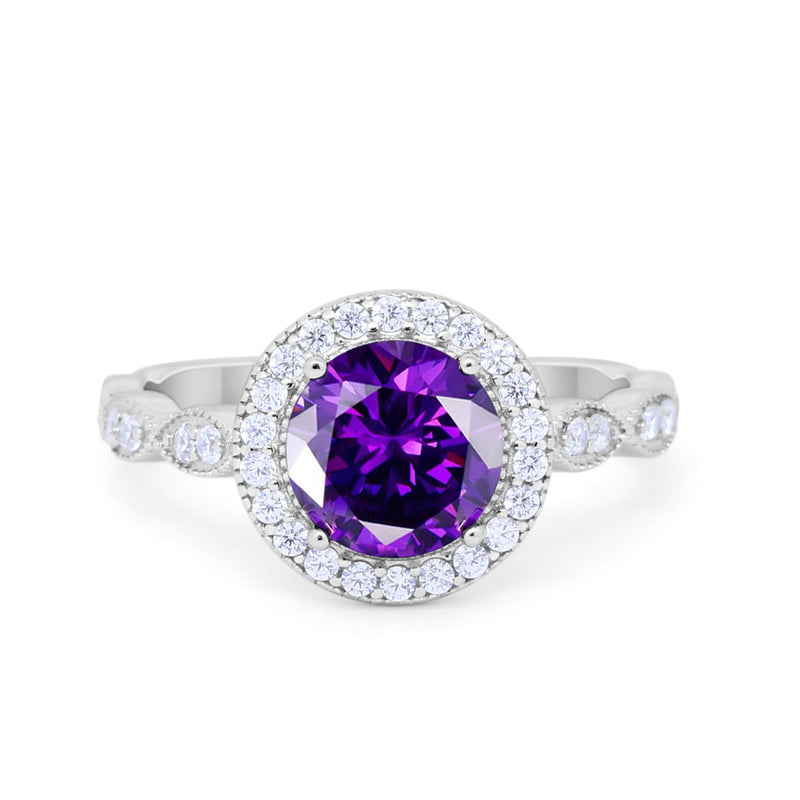 Vintage Style Engagement Ring Simulated Cubic Zirconia 925 Sterling Silver