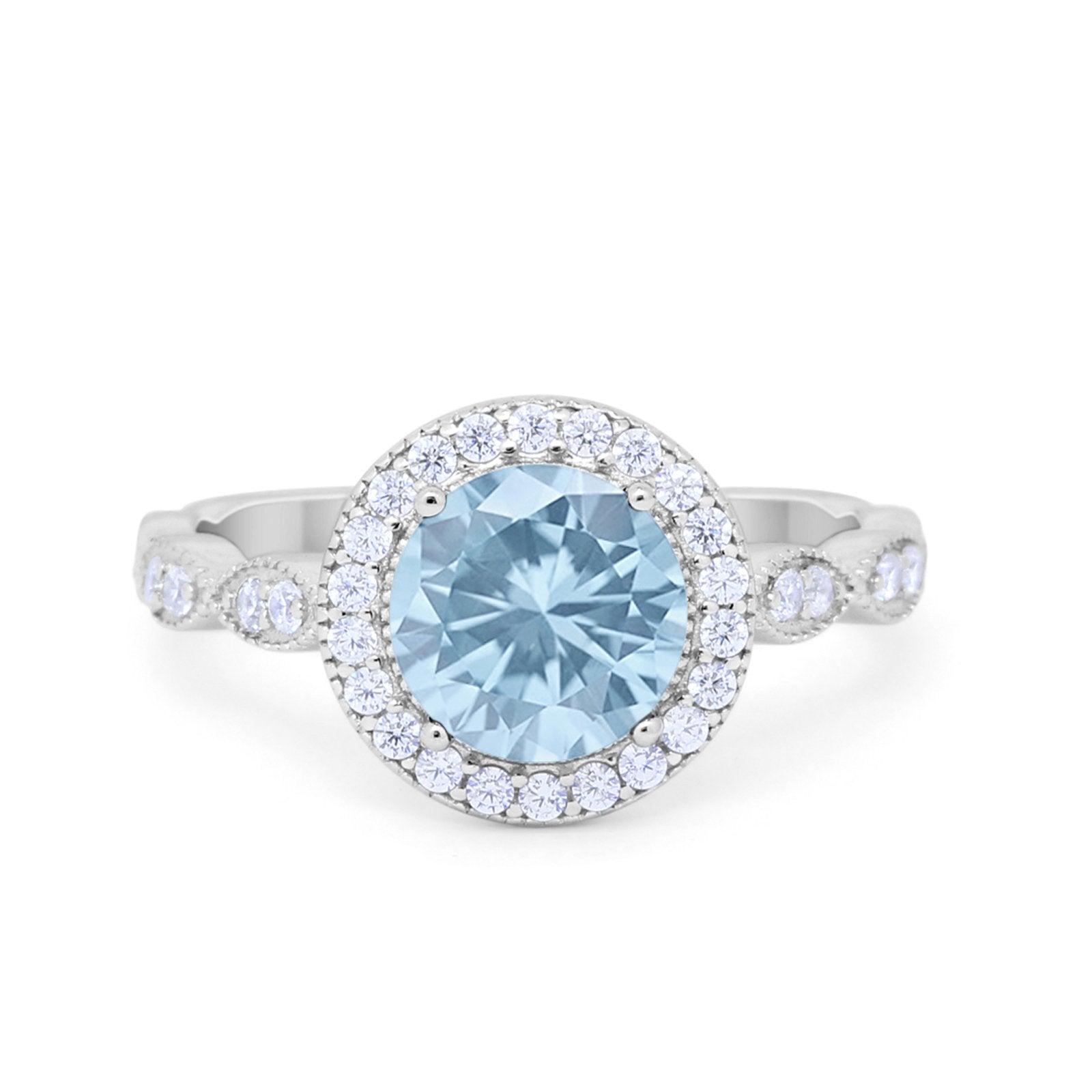 Vintage Style Engagement Ring Simulated Cubic Zirconia 925 Sterling Silver