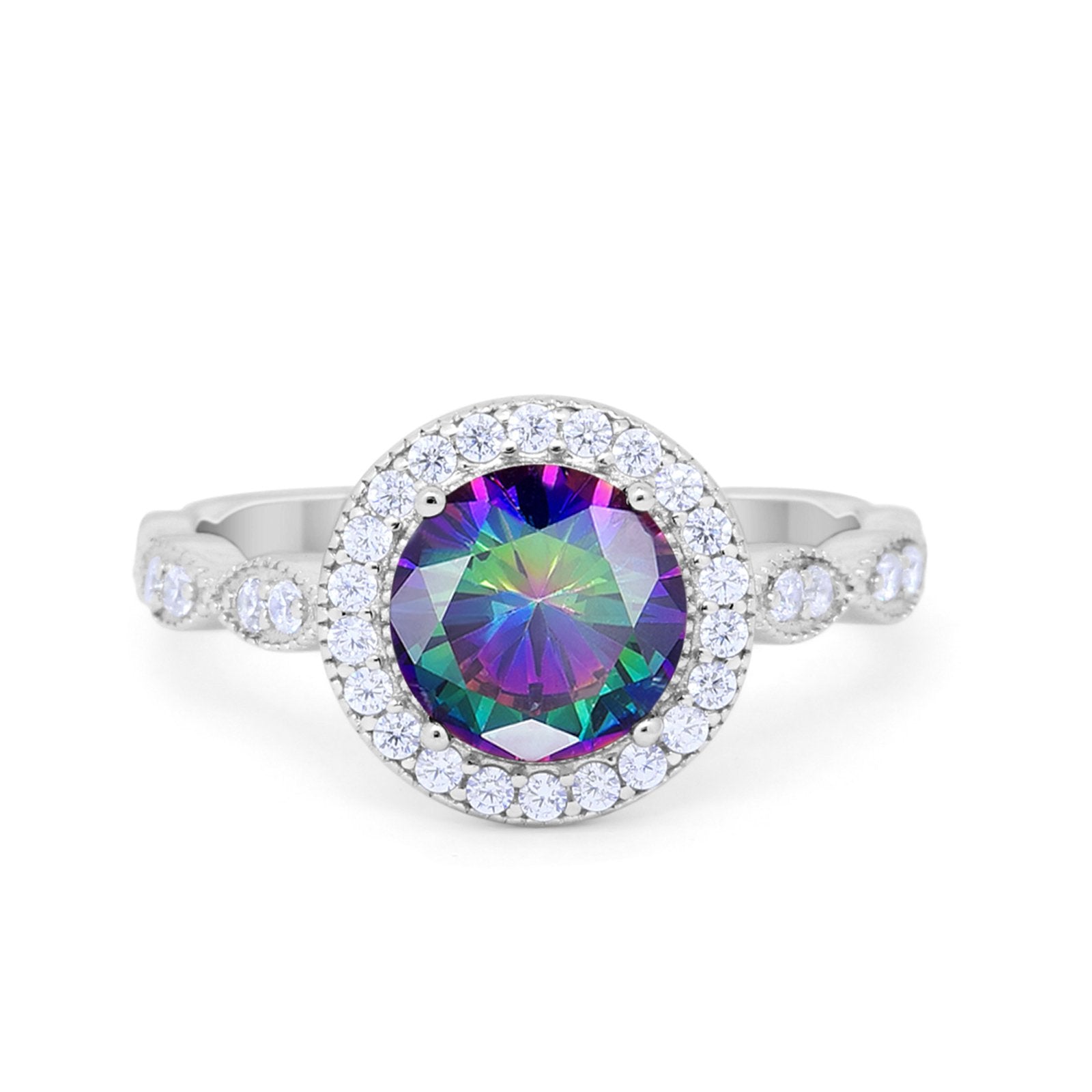 Vintage Style Engagement Ring Simulated Cubic Zirconia 925 Sterling Silver