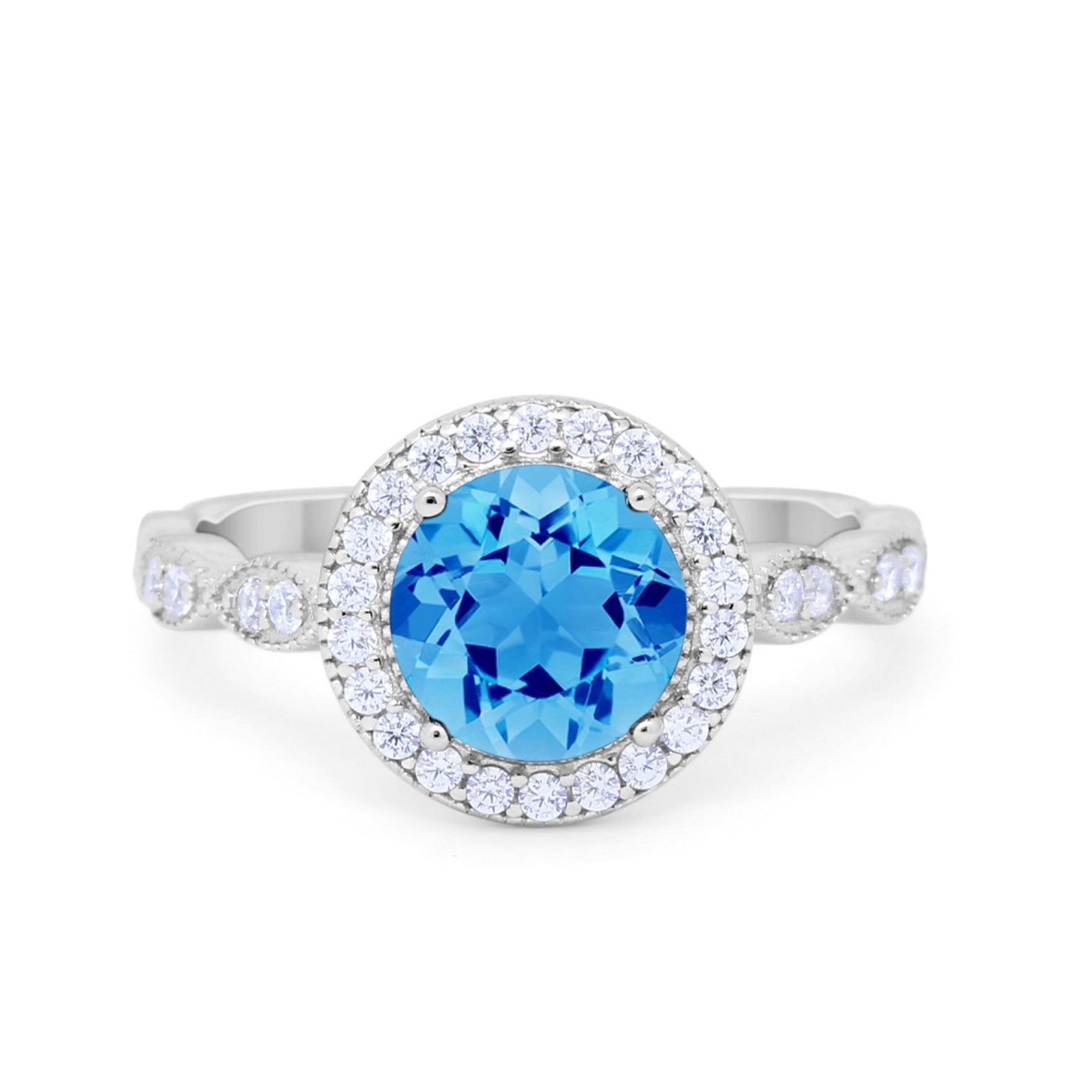 Vintage Style Engagement Ring Simulated Cubic Zirconia 925 Sterling Silver