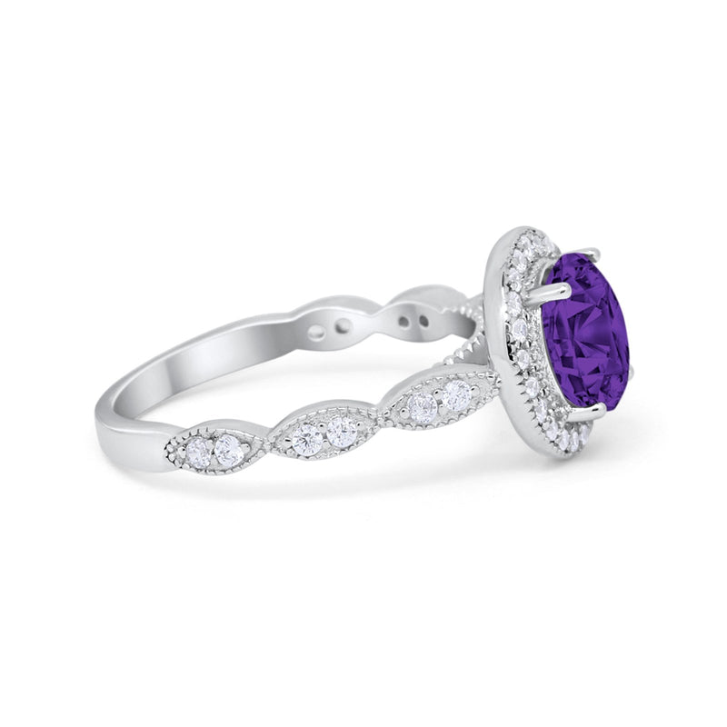 Vintage Style Engagement Ring Simulated Cubic Zirconia 925 Sterling Silver