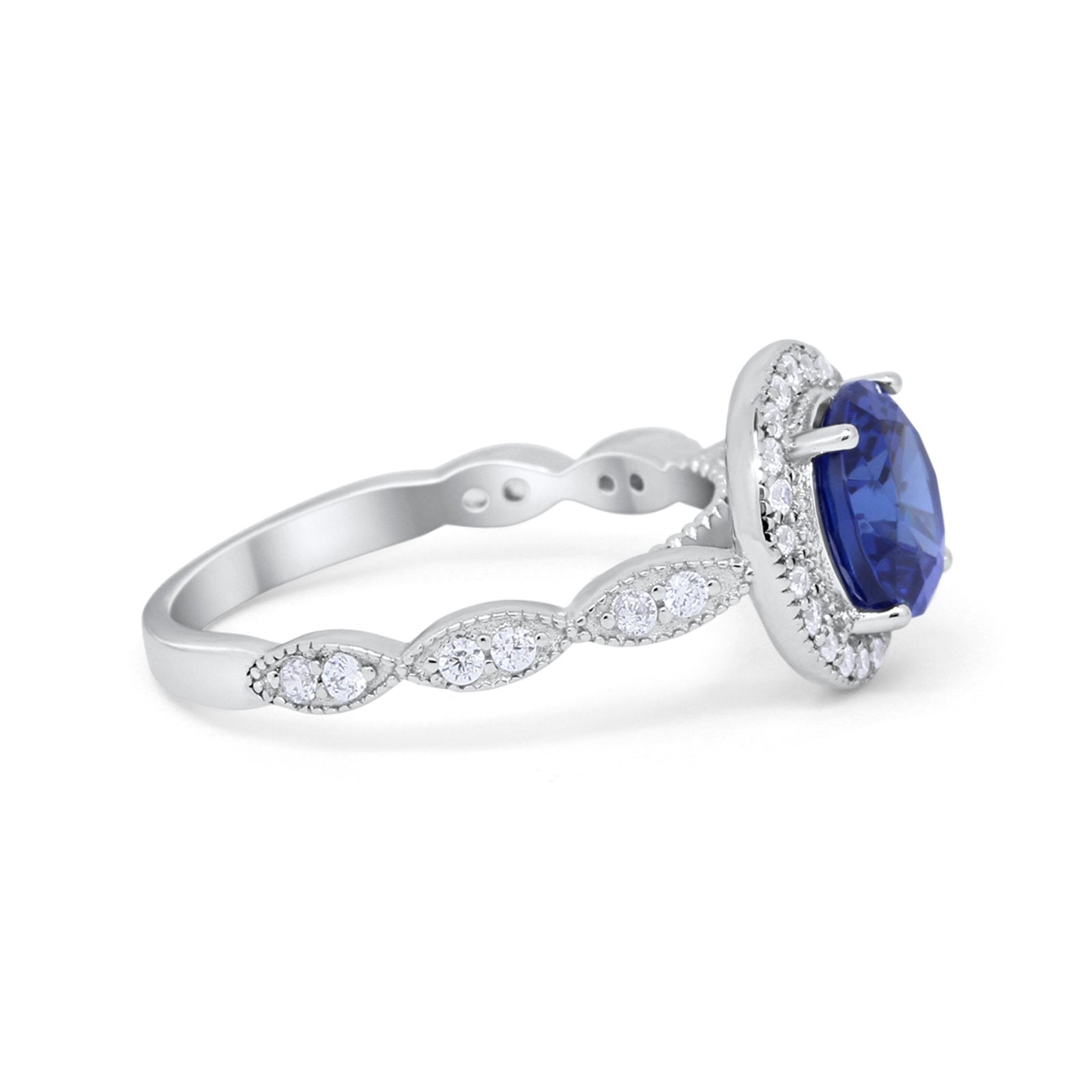 Vintage Style Engagement Ring Simulated Cubic Zirconia 925 Sterling Silver