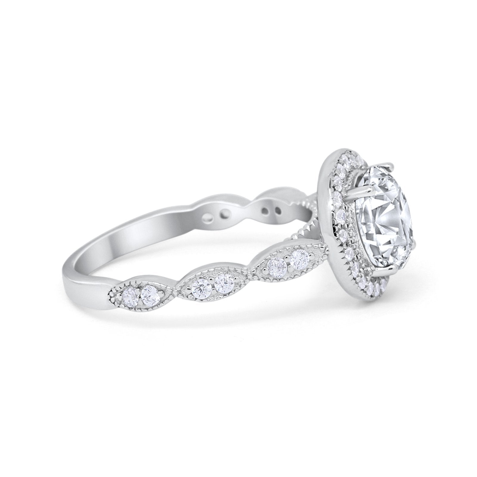 Vintage Style Engagement Ring Simulated Cubic Zirconia 925 Sterling Silver
