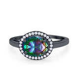 Art Deco Vintage Style Halo Engagement Ring Oval Round Cubic Zirconia 925 Sterling Silver