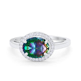 Art Deco Vintage Style Halo Engagement Ring Oval Round Cubic Zirconia 925 Sterling Silver