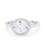 Art Deco Vintage Style Halo Engagement Ring Oval Round Cubic Zirconia 925 Sterling Silver