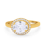 Art Deco Vintage Style Halo Engagement Ring Oval Round Cubic Zirconia 925 Sterling Silver