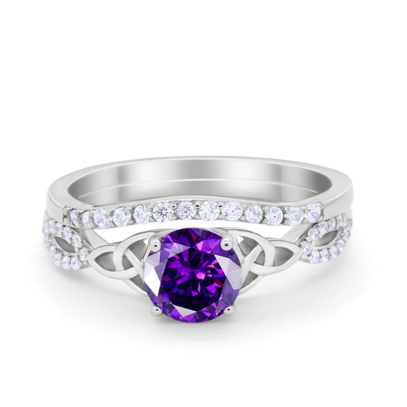 Celtic Wedding Ring Band Simulated Cubic Zirconia 925 Sterling Silver