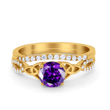 Celtic Wedding Ring Band Simulated Cubic Zirconia 925 Sterling Silver