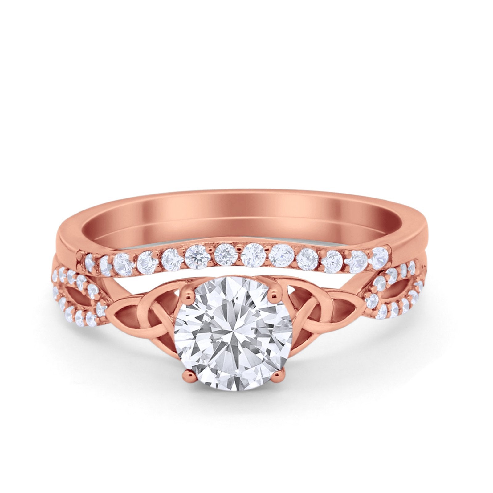 Celtic Wedding Ring Band Simulated Cubic Zirconia 925 Sterling Silver