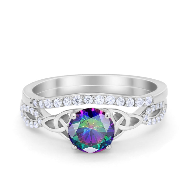 Celtic Wedding Ring Band Simulated Cubic Zirconia 925 Sterling Silver