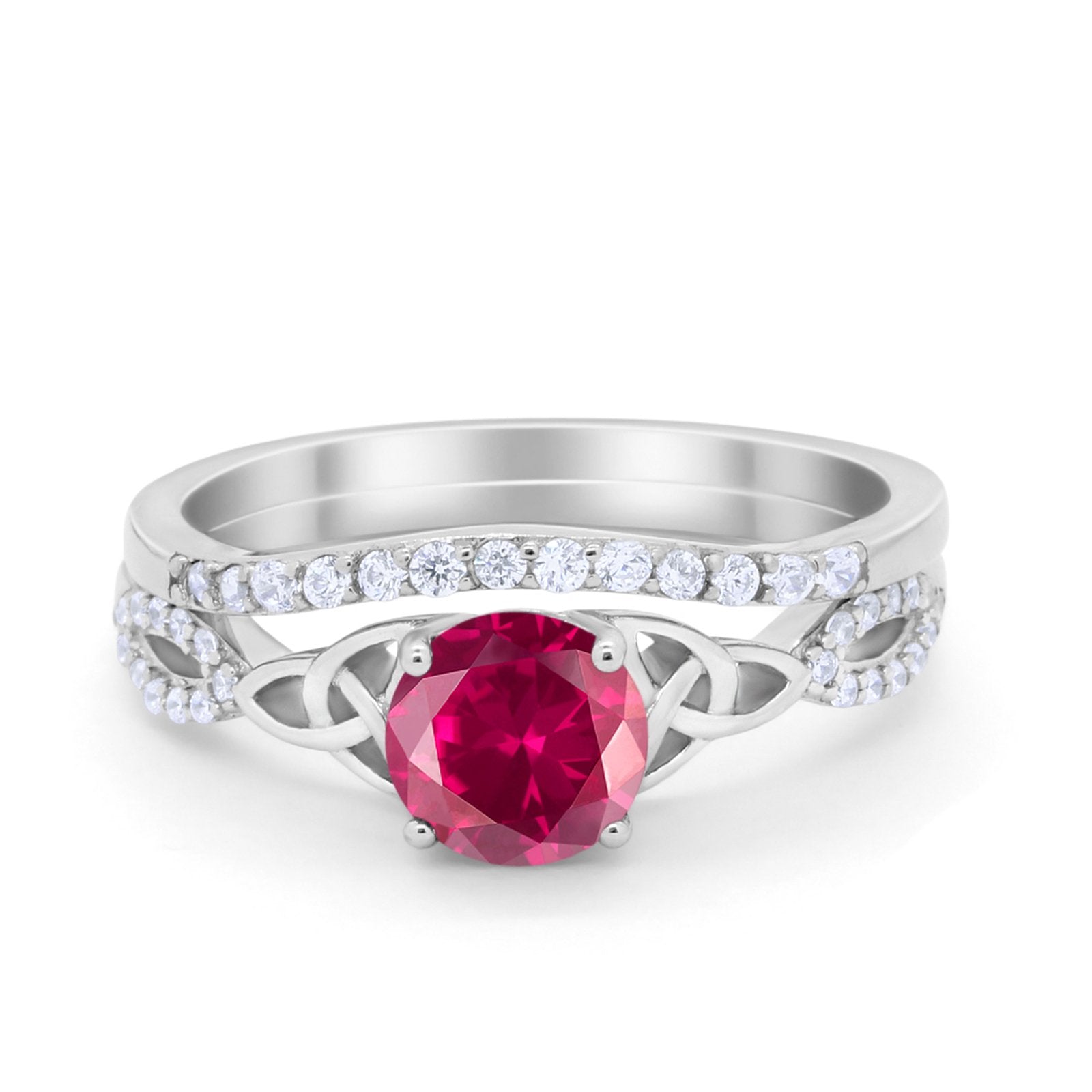 Celtic Wedding Ring Band Simulated Cubic Zirconia 925 Sterling Silver