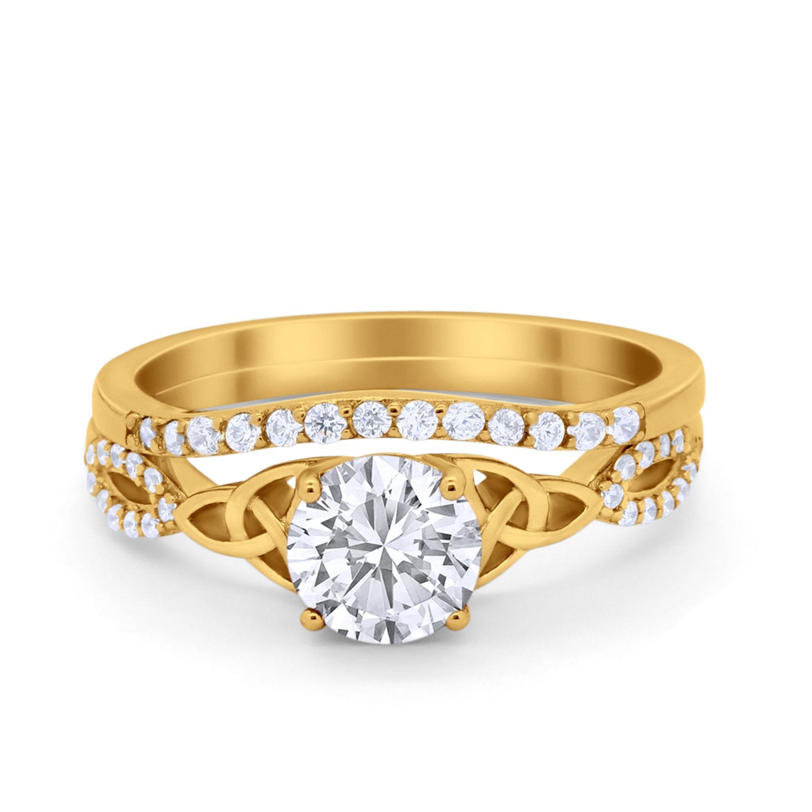 Celtic Wedding Ring Band Simulated Cubic Zirconia 925 Sterling Silver