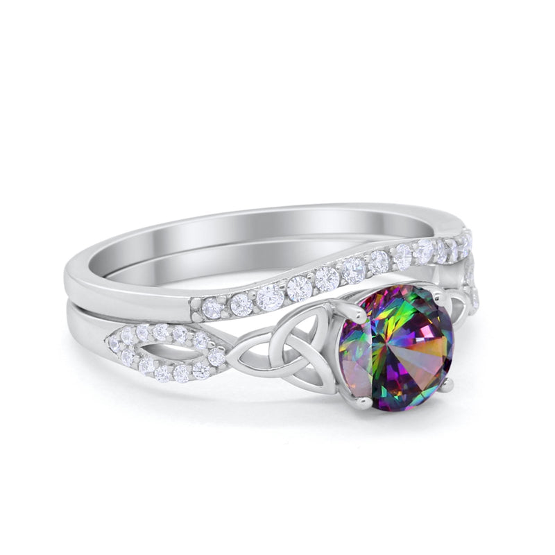 Celtic Wedding Ring Band Simulated Cubic Zirconia 925 Sterling Silver