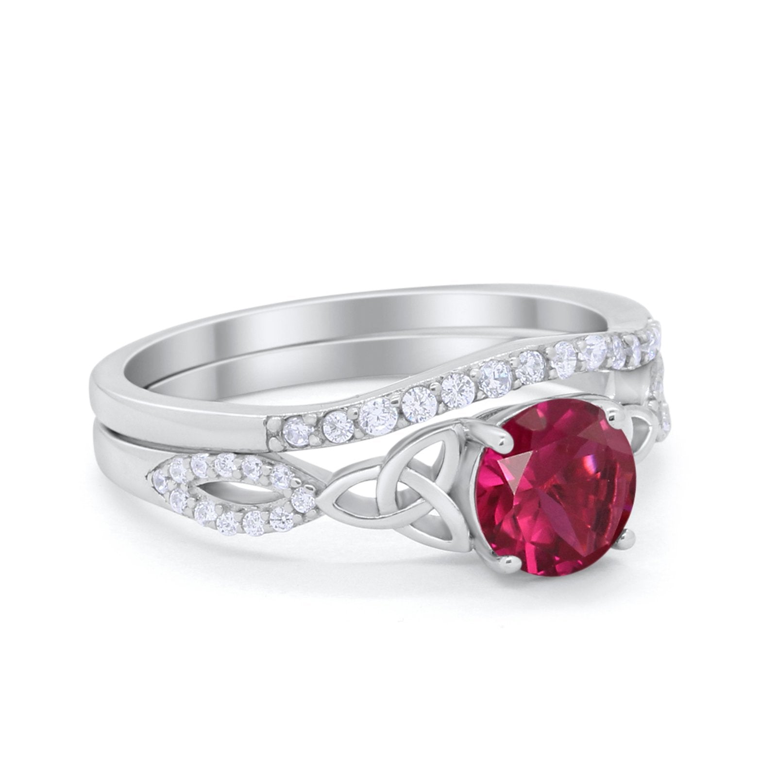 Celtic Wedding Ring Band Simulated Cubic Zirconia 925 Sterling Silver