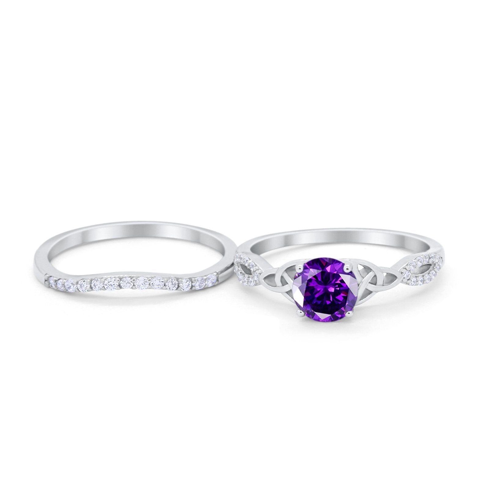 Celtic Wedding Ring Band Simulated Cubic Zirconia 925 Sterling Silver