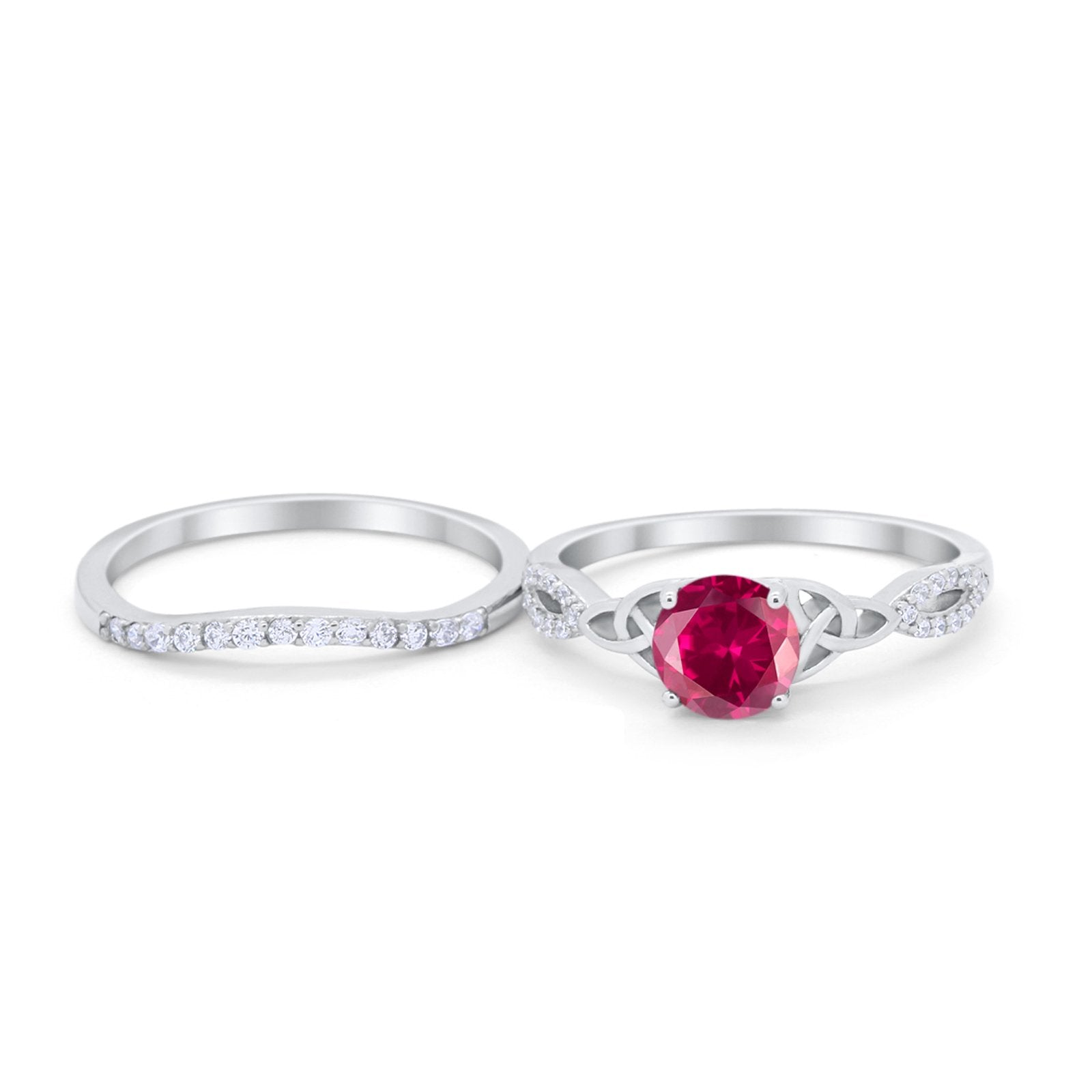 Celtic Wedding Ring Band Simulated Cubic Zirconia 925 Sterling Silver