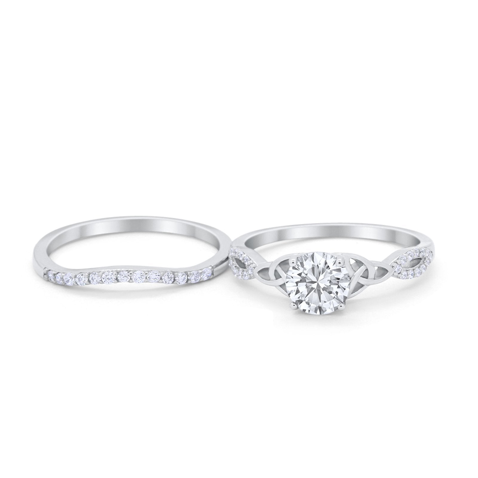 Celtic Wedding Ring Band Simulated Cubic Zirconia 925 Sterling Silver