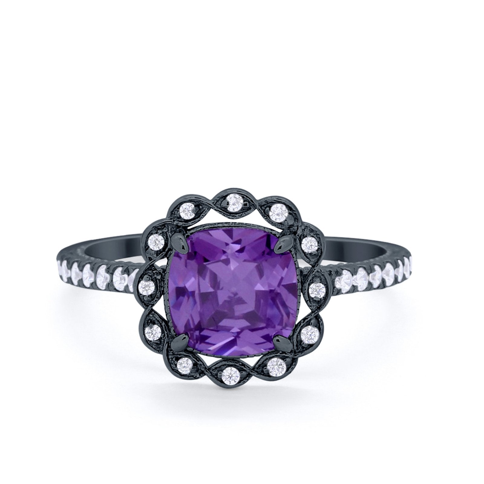 Halo Cushion Engagement Bridal Ring Simulated Cubic Zirconia 925 Sterling Silver