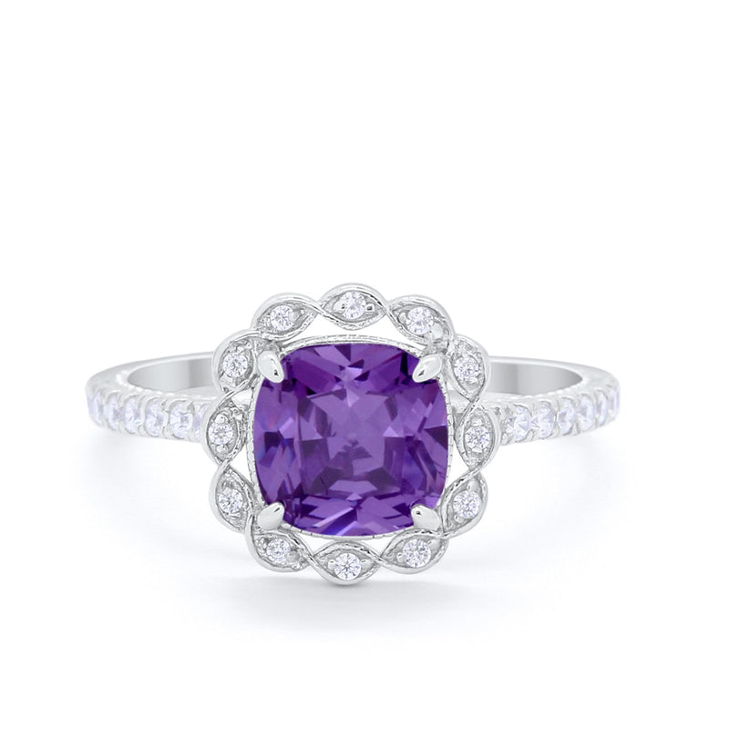 Halo Cushion Engagement Bridal Ring Simulated Cubic Zirconia 925 Sterling Silver