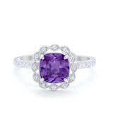 Halo Cushion Engagement Bridal Ring Simulated Cubic Zirconia 925 Sterling Silver