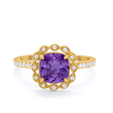 Halo Cushion Engagement Bridal Ring Simulated Cubic Zirconia 925 Sterling Silver