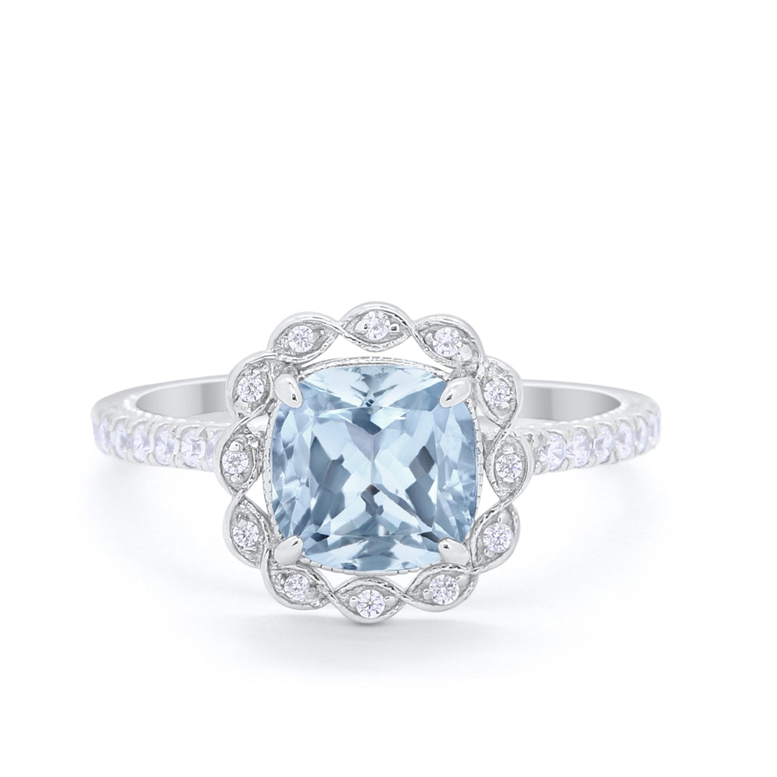 Halo Cushion Engagement Bridal Ring Simulated Cubic Zirconia 925 Sterling Silver