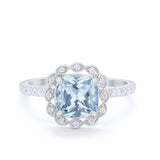 Halo Cushion Engagement Bridal Ring Simulated Cubic Zirconia 925 Sterling Silver