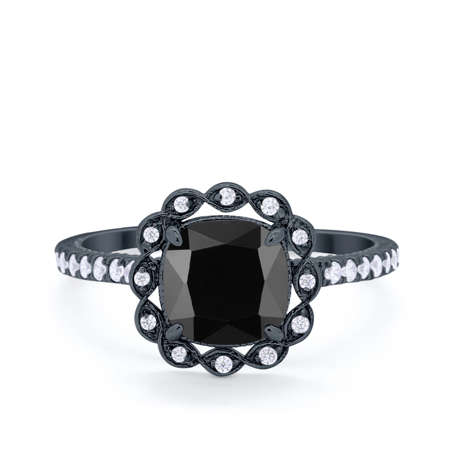Halo Cushion Engagement Bridal Ring Simulated Cubic Zirconia 925 Sterling Silver