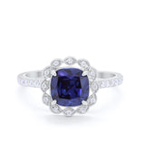 Halo Cushion Engagement Bridal Ring Simulated Cubic Zirconia 925 Sterling Silver