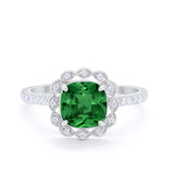 Halo Cushion Engagement Bridal Ring Simulated Cubic Zirconia 925 Sterling Silver