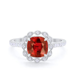 Halo Cushion Engagement Bridal Ring Simulated Cubic Zirconia 925 Sterling Silver